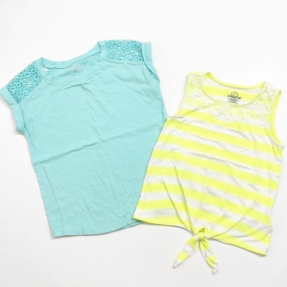 Cherokee girls mint top + Jordache neon striped girls tank top
